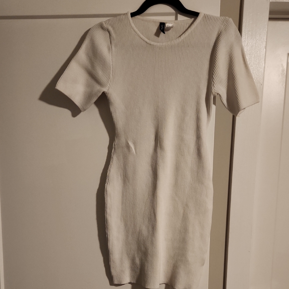 H&M White Ribbed Mini Dress